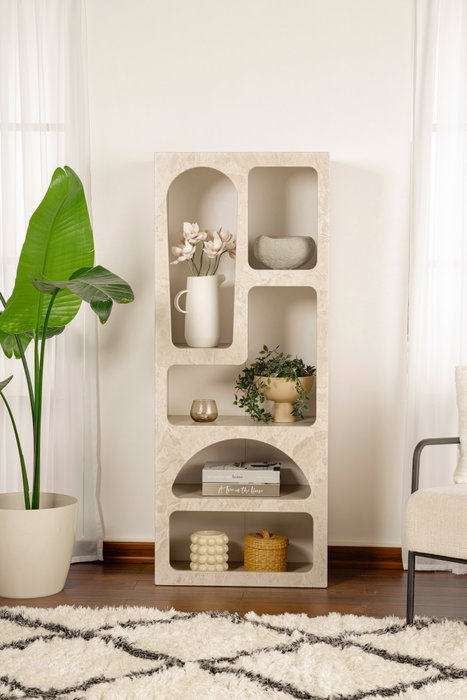 Hanah Home Estantería Estilo Mármol Travertino y Arenisca - 60x150x32 cm, Moderna, Melamina y MDF